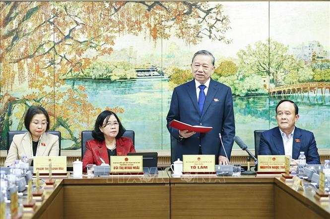 Tổng Bí thư Tô Lâm, đại biểu Quốc hội TP Hà Nội phát biểu. Ảnh: Doãn Tấn - TTXVN