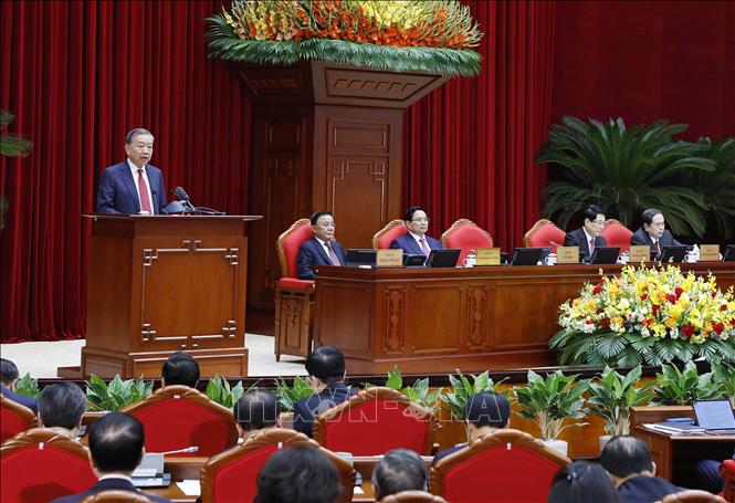 Tổng Bí thư Tô Lâm phát biểu khai mạc Hội nghị lần thứ 14 Ban Chấp hành Trung ương Đảng khóa XIII. Ảnh: Thống Nhất- TTXVN