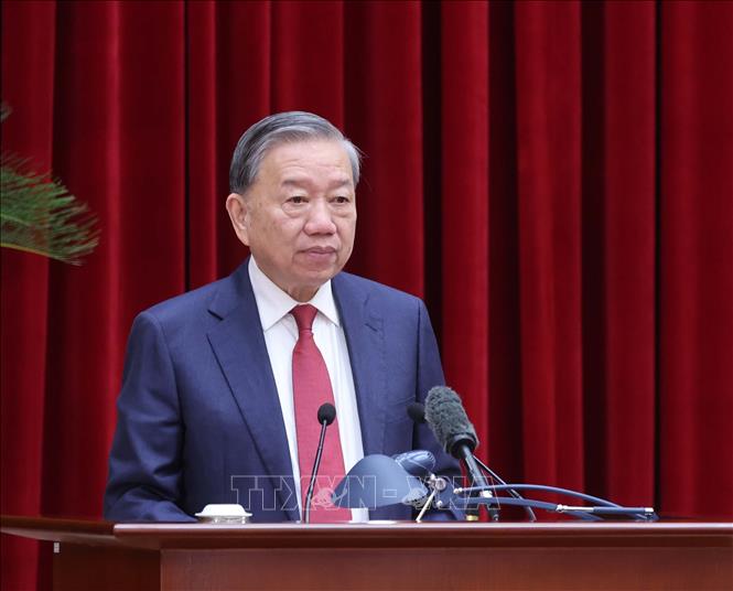 Tổng Bí thư Tô Lâm phát biểu khai mạc Hội nghị lần thứ 14 Ban Chấp hành Trung ương Đảng khóa XIII. Ảnh: Thống Nhất- TTXVN