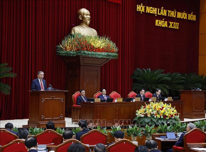 Tổng Bí thư Tô Lâm phát biểu khai mạc Hội nghị lần thứ 14 Ban Chấp hành Trung ương Đảng khóa XIII. Ảnh: Thống Nhất- TTXVN