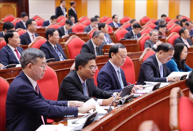 Các đại biểu tham dự phiên khai mạc Hội nghị lần thứ 14 Ban Chấp hành Trung ương Đảng khóa XIII. Ảnh: Lâm Khánh - TTXVN