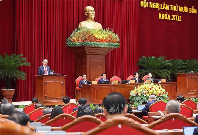 Tổng Bí thư Tô Lâm phát biểu khai mạc Hội nghị lần thứ 14 Ban Chấp hành Trung ương Đảng khóa XIII. Ảnh: Lâm Khánh - TTXVN