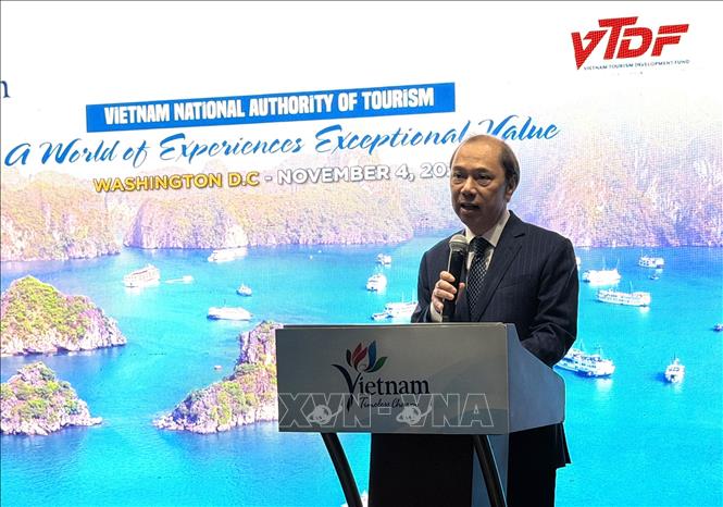 Đại sứ Việt Nam tại Mỹ Nguyễn Quốc Dũng phát biểu tại sự kiện. Ảnh: Ngọc Quang - PV TTXVN tại Mỹ.