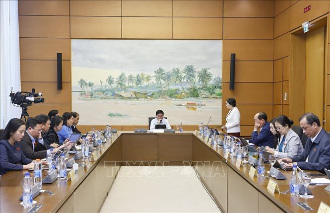 Đoàn đại biểu Quốc hội tỉnh Điện Biên và TP Cần Thơ thảo luận ở tổ. Ảnh: Doãn Tấn - TTXVN