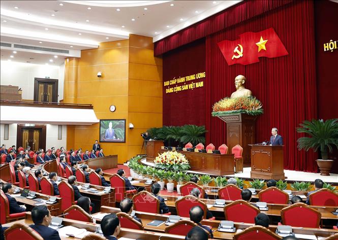 Tổng Bí thư Tô Lâm phát biểu bế mạc Hội nghị lần thứ 14 Ban Chấp hành Trung ương Đảng khóa XIII. Ảnh: Thống Nhất - TTXVN