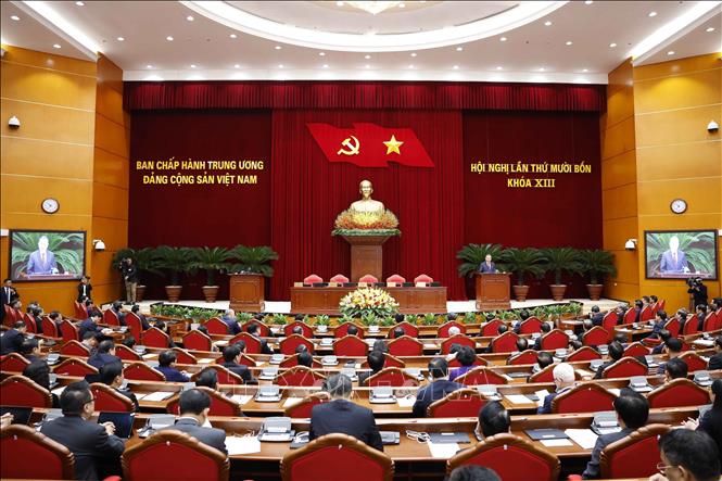 Phiên bế mạc Hội nghị lần thứ 14 Ban Chấp hành Trung ương Đảng khóa XIII. Ảnh: Thống Nhất - TTXVN