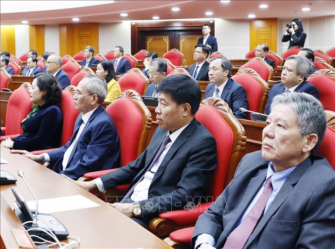 Các đại biểu tham dự phiên bế mạc Hội nghị lần thứ 14 Ban Chấp hành Trung ương Đảng khóa XIII. Ảnh: Thống Nhất - TTXVN