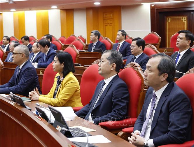 Các đại biểu tham dự phiên bế mạc Hội nghị lần thứ 14 Ban Chấp hành Trung ương Đảng khóa XIII. Ảnh: Thống Nhất - TTXVN