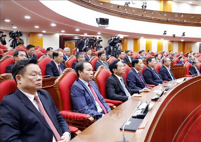 Các đại biểu tham dự phiên bế mạc Hội nghị lần thứ 14 Ban Chấp hành Trung ương Đảng khóa XIII. Ảnh: Thống Nhất - TTXVN