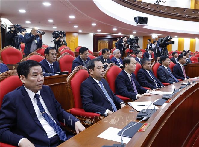 Các đại biểu tham dự phiên bế mạc Hội nghị lần thứ 14 Ban Chấp hành Trung ương Đảng khóa XIII. Ảnh: Thống Nhất - TTXVN