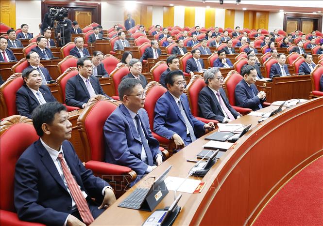 Các đại biểu tham dự phiên bế mạc Hội nghị lần thứ 14 Ban Chấp hành Trung ương Đảng khóa XIII. Ảnh: Thống Nhất - TTXVN