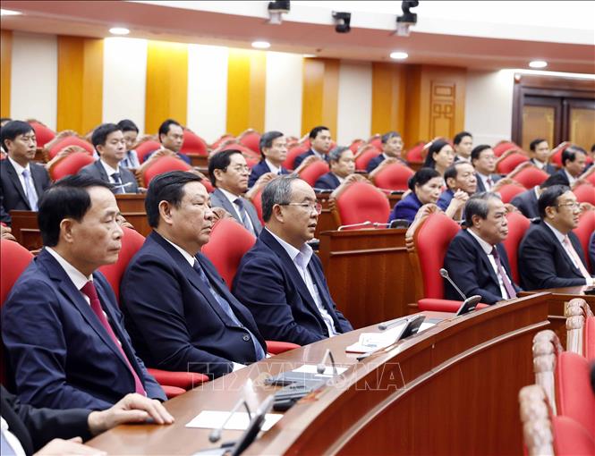 Các đại biểu tham dự phiên bế mạc Hội nghị lần thứ 14 Ban Chấp hành Trung ương Đảng khóa XIII. Ảnh: Thống Nhất - TTXVN