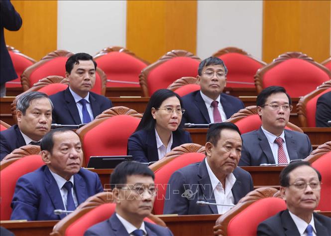 Các đại biểu dự phiên bế mạc Hội nghị lần thứ 14 Ban Chấp hành Trung ương Đảng khóa XIII. Ảnh: Thống Nhất - TTXVN