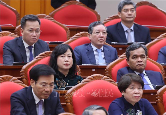 Các đại biểu dự phiên bế mạc Hội nghị lần thứ 14 Ban Chấp hành Trung ương Đảng khóa XIII. Ảnh: Thống Nhất - TTXVN