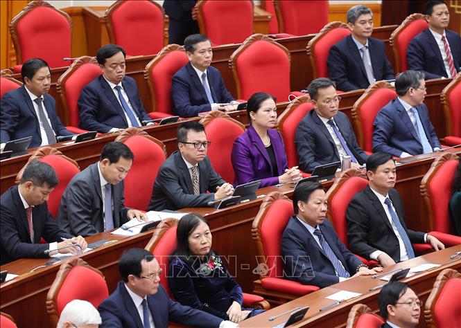 Các đại biểu dự phiên bế mạc Hội nghị lần thứ 14 Ban Chấp hành Trung ương Đảng khóa XIII. Ảnh: Lâm Khánh - TTXVN