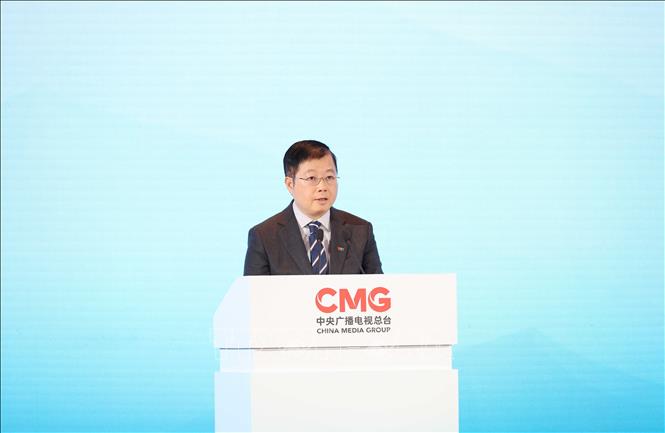 Tổng Giám đốc Đài truyền hình Việt Nam (VTV) Nguyễn Thanh Lâm phát biểu tại Hội nghị. Ảnh: Công Tuyên - PV TTXVN tại Trung Quốc