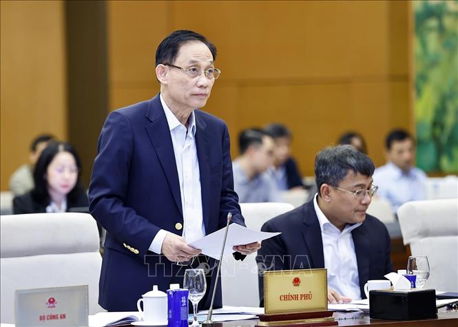 Bộ trưởng Bộ Ngoại giao Lê Hoài Trung trình bày tóm tắt tờ trình. Ảnh: Doãn Tấn - TTXVN