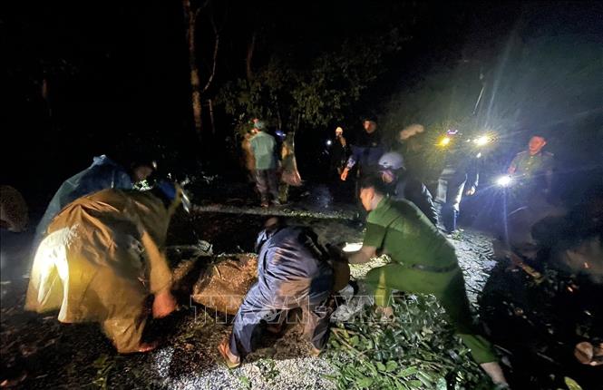  Lực lượng chức năng kịp thời khắc phục hậu quả bão số 13. Ảnh: Tường Quân-TTXVN