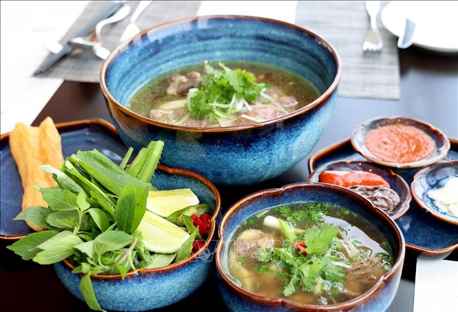 Pho Choc Troi (Skyscraper Noodle) is served at the Oriental Pearl Restaurant on Vinpearl Landmark 81 building. VNA Photo