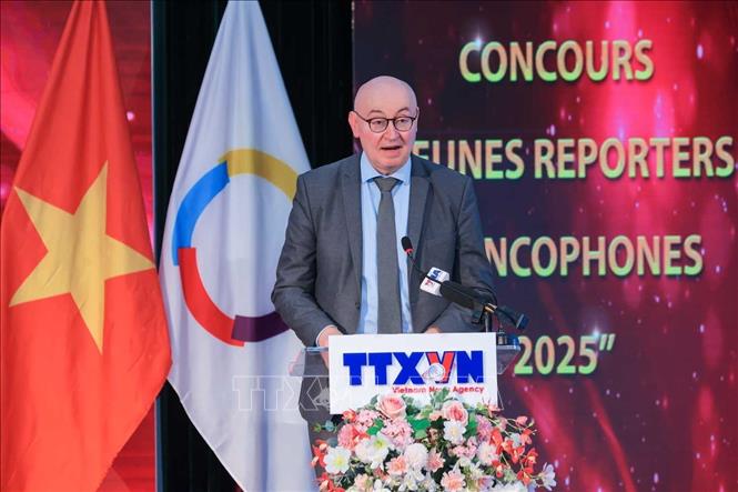 Ông Pierre Du Ville, Chủ tịch GADIF, Trưởng Phái đoàn Wallonie-Bruxelles tại Việt Nam phát biểu. Ảnh: Hoàng Hiếu - TTXVN