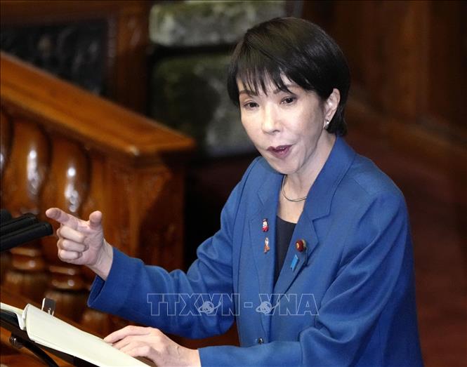 Thủ tướng Nhật Bản Sanae Takaichi phát biểu trước Quốc hội ở Tokyo. Ảnh: Kyodo/TTXVN