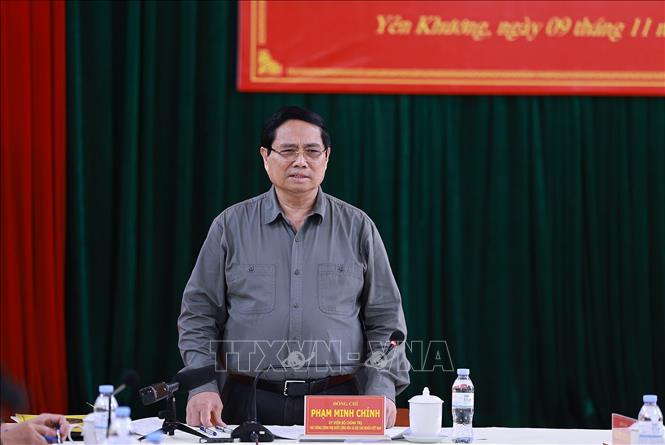 Thủ tướng Phạm Minh Chính làm việc với Ban Thường vụ Tỉnh uỷ Thanh Hoá về tình hình phát triển kinh tế-xã hội. Ảnh: Dương Giang-TTXVN 
