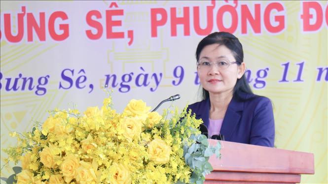 Ủy viên dự khuyết Trung ương Đảng, Phó Bí thư Thường trực Tỉnh ủy, Chủ tịch HĐND tỉnh Đồng Nai Tôn Ngọc Hạnh mong muốn cán bộ, đảng viên, nhân dân toàn khu phố đoàn kết, đồng lòng xây dựng Bưng Sê ngày càng giàu đẹp. Ảnh: Nhật Bình - TTXVN.