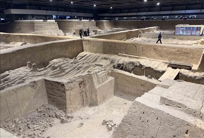 Khu hầm mộ số 3 có diện tích 524 m2, được suy đoán là hệ thống chỉ huy quân sự, quy mô tương đối nhỏ. Ảnh: Công Tuyên-PV TTXVN tại Trung Quốc