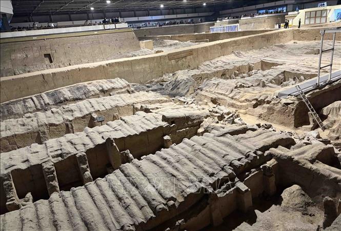 Khu hầm mộ số 3 có diện tích 524 m2, được suy đoán là hệ thống chỉ huy quân sự, quy mô tương đối nhỏ. Ảnh: Công Tuyên-PV TTXVN tại Trung Quốc