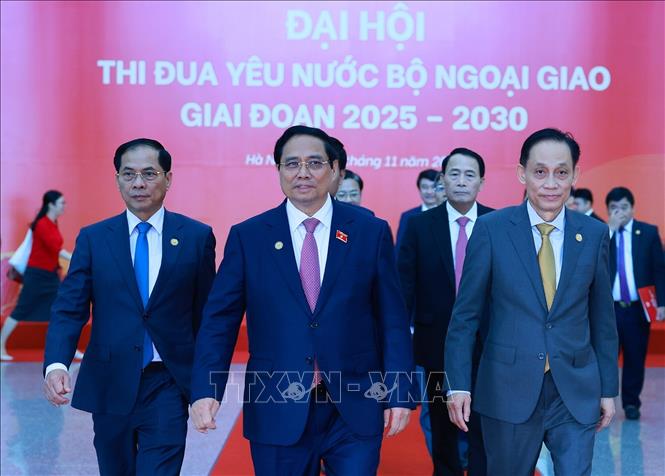 Thủ tướng Phạm Minh Chính dự Đại hội Thi đua yêu nước Bộ Ngoại giao giai đoạn 2025-2030. Ảnh: Dương Giang-TTXVN
