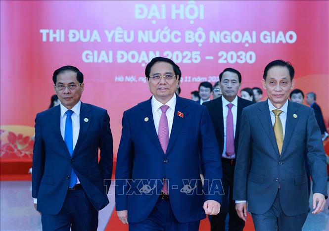 Thủ tướng Phạm Minh Chính dự Đại hội Thi đua yêu nước Bộ Ngoại giao giai đoạn 2025-2030. Ảnh: Dương Giang-TTXVN
