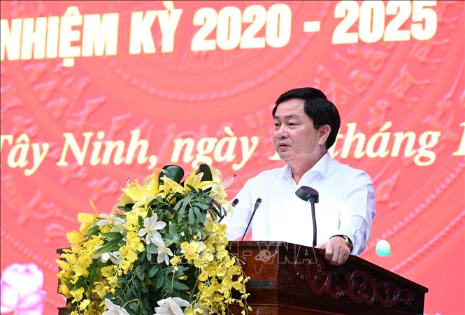Bí thư Tỉnh ủy Tây Ninh Nguyễn Văn Quyết phát biểu chỉ đạo tại Hội nghị. Ảnh: Bùi Giang - TTXVN