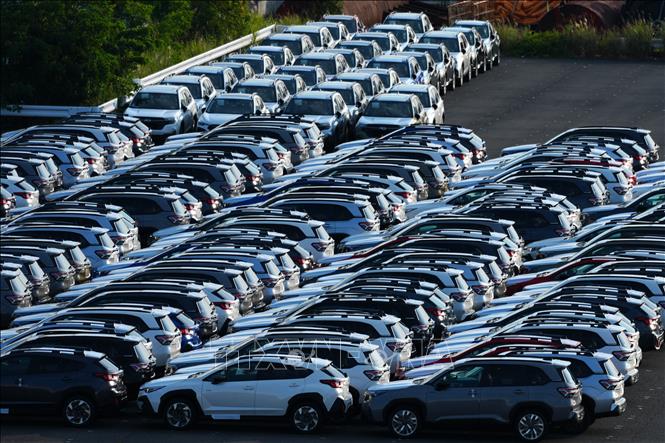 Ô tô chờ xuất khẩu tại cảng ở Yokohama, Nhật Bản. Ảnh: THX/TTXVN