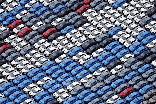 Ô tô chờ xuất khẩu tại cảng ở Yokohama, Nhật Bản. Ảnh: Kyodo/TTXVN