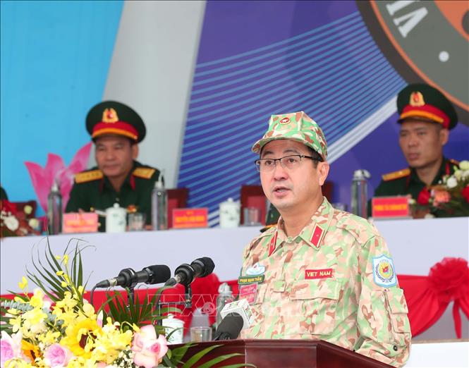 Thiếu tướng Phạm Mạnh Thắng, Cục trưởng Cục Gìn giữ hòa bình Việt Nam phát biểu. Ảnh: Trọng Đức - TTXVN