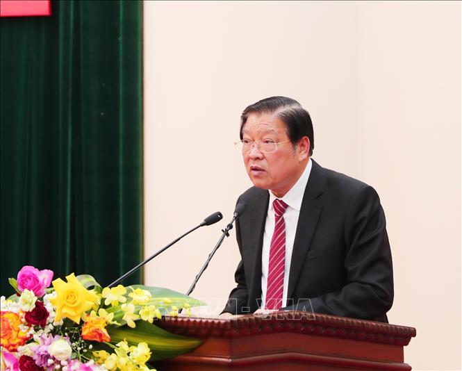  Đồng chí Phan Đình Trạc, Ủy viên Bộ Chính trị, Bí thư Trung ương Đảng, Trưởng Ban Nội chính Trung ương phát biểu kết luận hội nghị. Ảnh: Trọng Đức - TTXVN