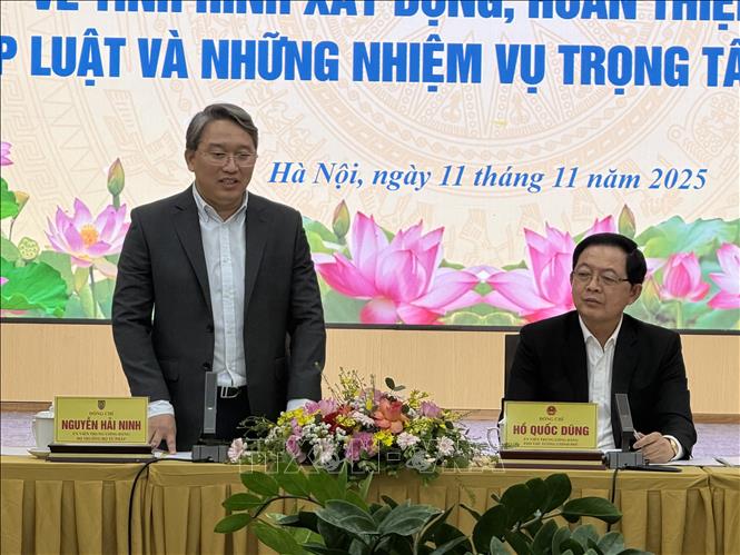 Bộ trưởng Bộ Tư pháp Nguyễn Hải Ninh phát biểu. Ảnh: Đỗ Bình - TTXVN 