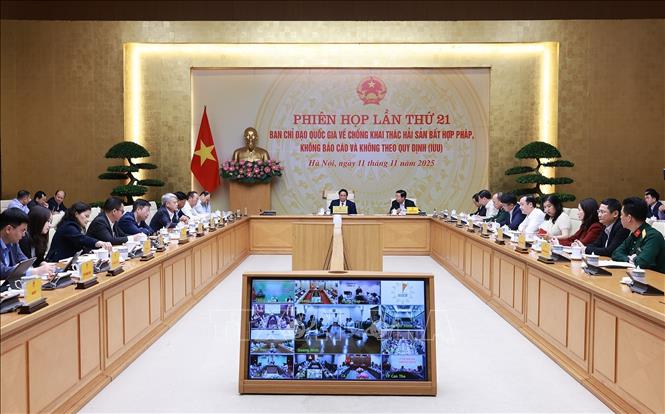 Phiên họp thứ 21 của Ban Chỉ đạo quốc gia về phòng, chống khai thác hải sản bất hợp pháp. Ảnh: Dương Giang-TTXVN
