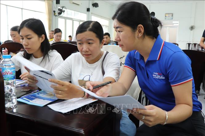 Đơn vị cung cấp dịch vụ hóa đơn điện tử hướng dẫn hộ kinh doanh cài đặt và sử dụng hóa đơn điện tử. Ảnh: Thu Hiền - TTXVN