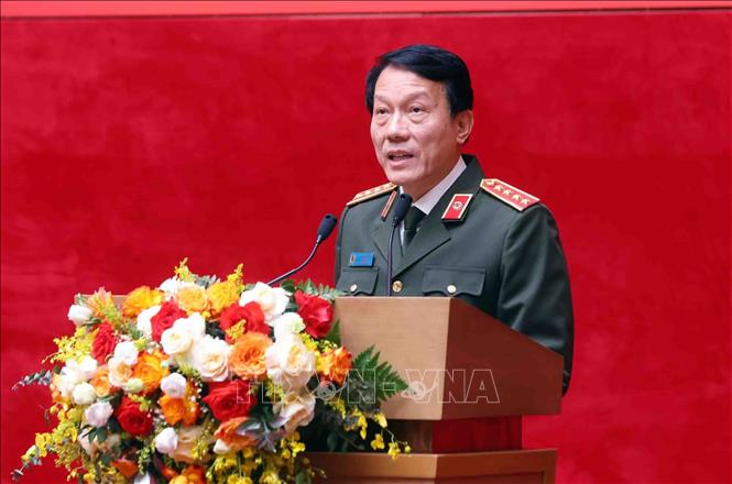 Đại tướng Lương Tam Quang, Ủy viên Bộ Chính trị, Bộ trưởng Bộ Công an phát biểu. Ảnh: Phạm Kiên - TTXVN