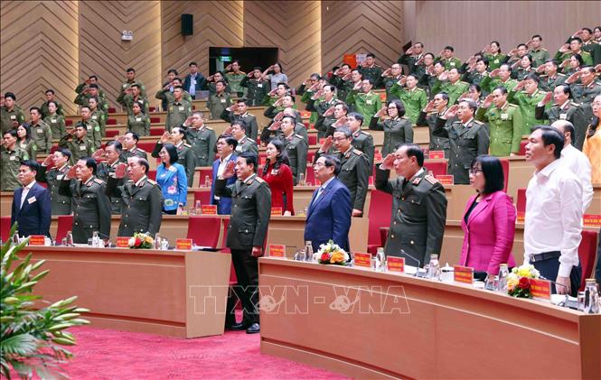 Thủ tướng Phạm Minh Chính dự Hội nghị Sơ kết 01 năm triển khai lực lương tham gia bảo vệ an ninh, trật tự ở cơ sở. Ảnh: Phạm Kiên - TTXVN