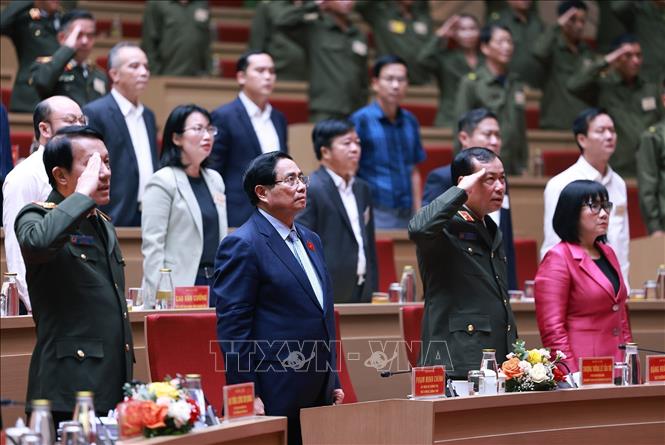 Thủ tướng Phạm Minh Chính dự Hội nghị Sơ kết 01 năm triển khai lực lương tham gia bảo vệ an ninh, trật tự ở cơ sở. Ảnh: Dương Giang-TTXVN