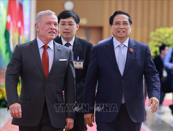 Thủ tướng Phạm Minh Chính hội kiến Quốc vương Jordan Abdullah II Ibn Al Hussein. Ảnh: Dương Giang-TTXVN 
