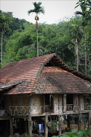 Những ngôi nhà sàn trầm mặc cổ kính tại xóm Mường cổ Lũy Ải, xã mường Bi. Ảnh: Trọng Đạt-TTXVN