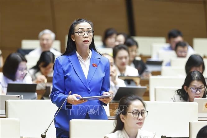 Đại biểu Quốc hội tỉnh Lâm Đồng Trịnh Thị Tú Anh phát biểu. Ảnh: Doãn Tấn - TTXVN