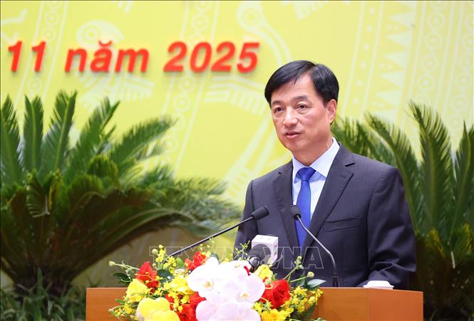 Ủy viên Bộ Chính trị, Bí thư Thành ủy Hà Nội Nguyễn Duy Ngọc phát biểu. Ảnh: Văn Điệp - TTXVN