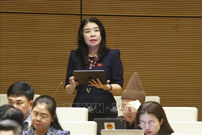 Đại biểu Quốc hội tỉnh Lào Cai Lê Thu Hà phát biểu. Ảnh: Doãn Tấn - TTXVN