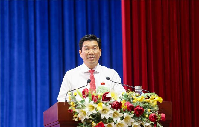 Phó Bí thư Thường trực Tỉnh ủy, Chủ tịch HĐND tỉnh Tây Ninh Nguyễn Mạnh Hùng phát biểu tại kỳ họp. Ảnh: Giang Phương – TTXVN