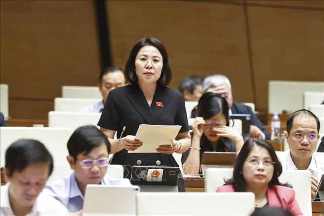 Đại biểu Quốc hội tỉnh Sơn La Hoàng Thị Đôi phát biểu. Ảnh: Doãn Tấn - TTXVN