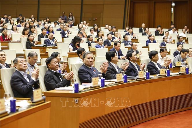 Tổng Bí thư Tô Lâm, Chủ tịch nước Lương Cường, các đồng chí lãnh đạo Đảng, Nhà nước và đại biểu dự hội nghị. Ảnh: Doãn Tấn - TTXVN